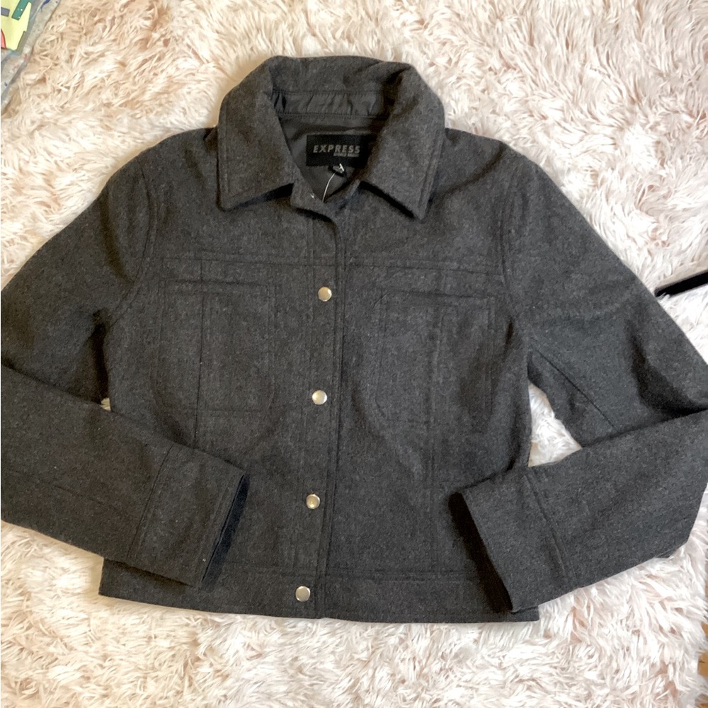 VINTAGE EXPRESS WORLD TOUR GRAY/BLACK WOOL BLEND SNAP CROPPED JACKET SZ. 7/8